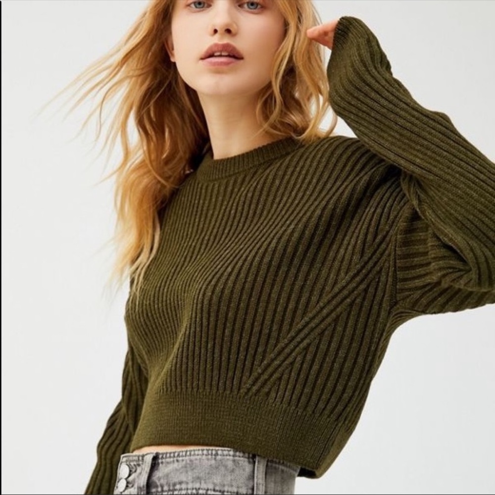 Urban Outfitters Thick Knit Crop Green Sweater M